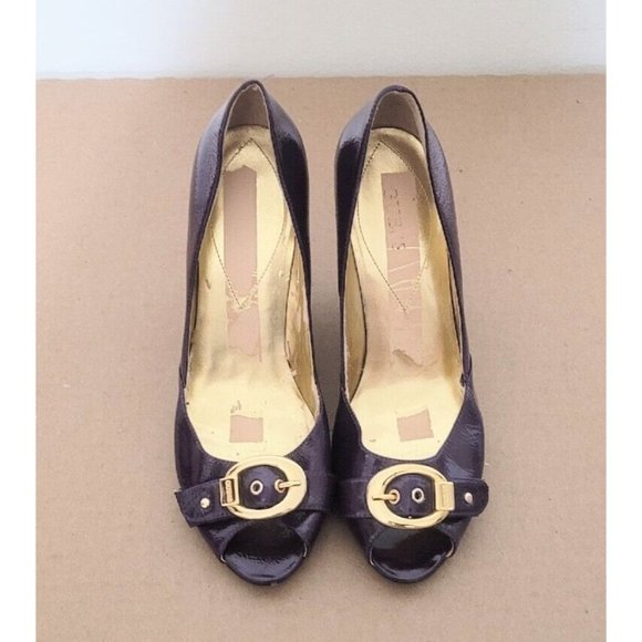 Guess Purple Patent Leather Wedge Shoes Womens Size 8.5 Peep Toe Heels - Picture 4 of 12